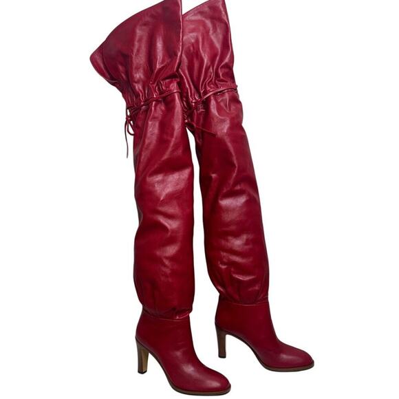 Gucci Lisa Over-the-Knee Thigh High Leather Boots Romantic Cerise Red Size 38 - Picture 1 of 14